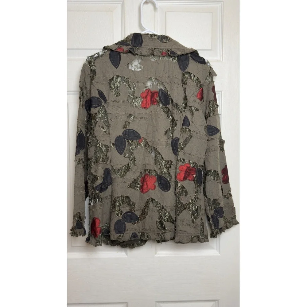 Dorman Womens XL Olive Green Floral‎ Lace Applique Open Front Art To Wear Jacket